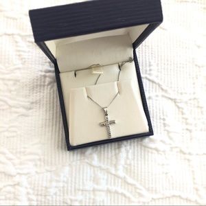10K White Gold & Diamond Cross Necklace